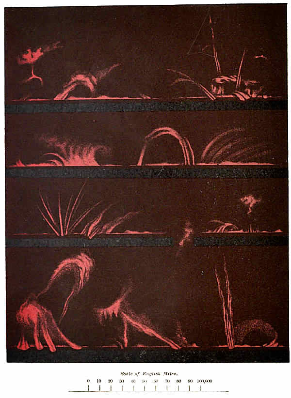 PLATE IV.
SOLAR PROMINENCES.