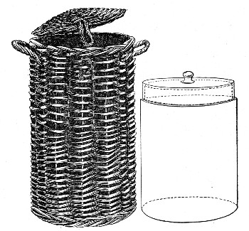 Fig. 109.&mdash;Blood-serum jar with wicker basket for
transport.