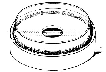 Fig. 131.&mdash;McLeod's anaerobic plate base with half petri
dish inverted in situ