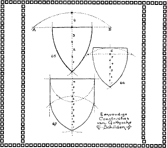 Eenvoudige Constructies van Gothische Schilden; Figuren 65&ndash;67.