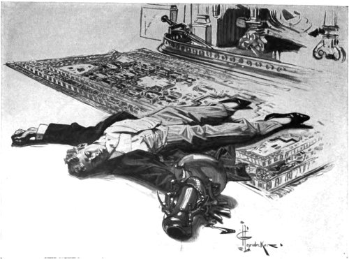 Mortmain .�.�. lay motionless on the floor.