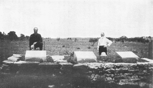 MATOPO CEMETERY.
Elder Jesse Engle. Mrs. Cress.   Mrs. E. Doner.
Elder Jacob Engle at his father's grave and Elder John Sheets.