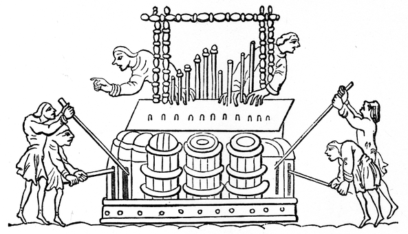 PNEUMATIC ORGAN FROM A MS. PSALTER OF EADWINE IN THE LIBRARY OF
TRINITY COLLEGE CAMBRIDGE.