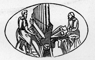 A POSITIVE ORGAN. FROM AMBROSIUS WELPHLINGSEDER'S
EROTEMATA MUSICES PRACTI�. NUREMBERG, 1563.