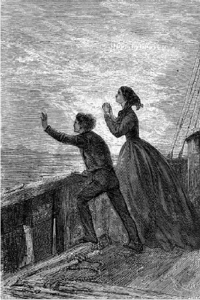 De beide kinderen van den kapitein keken bedroefd naar de
lichtgevende zee....