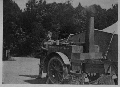 CHOW
The rolling kitchens, builded on trailers to motor trucks, brought hot drinks and food
right up to the men in action