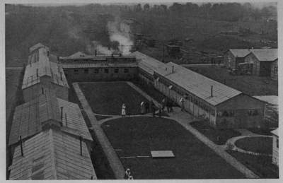 AS SEEN FROM ALOFT
The aëroplane man gets the most definite impression at the A. R. C. Hospital at Issordun, which
was typical at these field institutions