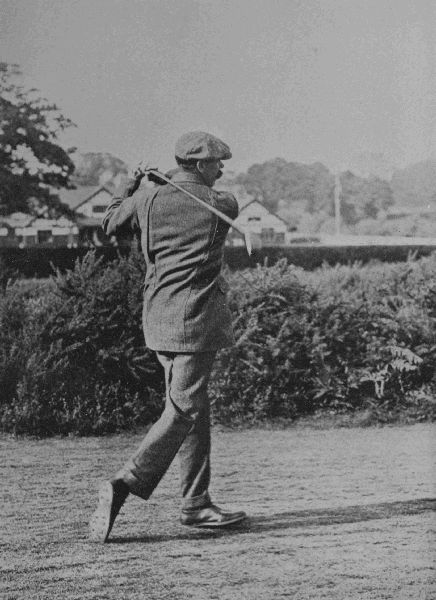 PLATE IX.

JAMES BRAID

Here, in spite of what Braid says, it will be seen that his weight at
the finish goes almost entirely on to the left foot.