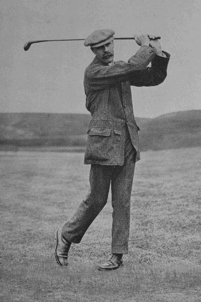 PLATE XI.

JAMES BRAID

Finish of drive, showing clearly how Braid's weight goes on to the
left leg.