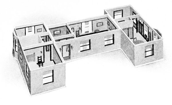 How the Three
Stories are Arranged Side by Side to form a Six-room Apartment.