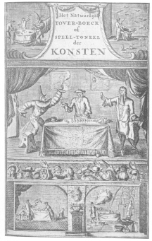 Frontispiece from Simon Witgeest’s “Book of Natural
Magic” (1682), showing the early Dutch conception of conjuring. From the
Harry Houdini Collection.