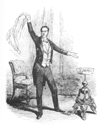 Robert-Houdin as he appeared to the English critics.
Reproduced from the Illustrated London News, December 23d, 1848.