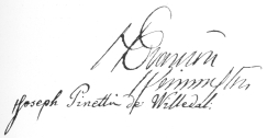 Pinetti’s autograph, written by him on the back of the
frontispiece, reproduced on page 78. Original in the Harry Houdini
Collection.