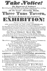 A Bologna poster of 1820 which features an automatic
distiller who draws eight different liquors from one cask. From the
Harry Houdini Collection.