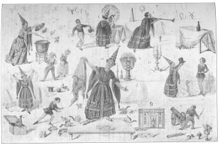 1. Cuisine de Parafaragamus; 2. Le Chapelier de 1943; 3.
Le Paon magique; 4. La Bouteille enchantée; 5. La Chaîne hydonstaine; 6.
La Tête infernale; 7. Le Chapeau merveilleux; 8. L’Arlequin savant; 9.
Le Confiseur galant et le Liquoriste impromptu; 10. Le Bassin de Neptune
ou les poissons d’or et la ménagerie prodigieuse; 11. Éclairage de tout
le théâtre improvisé par un coup de pistolet.

Reproduction of a large lithograph showing all of Phillippe’s tricks,
including “Le Confiseur Galant” scheduled as No. 9. From the original
lithograph dated 1842 now in the Harry Houdini Collection.