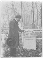 The author at the long-neglected grave of Robert Heller,
in Mt. Moriah Cemetery, Philadelphia, U. S. A. From a photograph in the
Harry Houdini Collection.