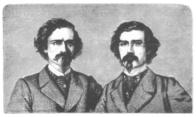 The Davenport Brothers in their prime, from photographs
furnished by them to the contemporary press, now in the Harry Houdini
Collection.