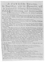 Advertisement from the London Daily Post during 1730,
showing the orange tree as offered by the senior Fawkes, just previous
to his death. From the Harry Houdini Collection.
