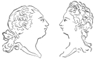 Heads of King George and Queen Charlotte, executed in
their presence by the Jacquet-Droz drawing figure in 1774. From the
brochure issued by the Society of History and Archæology, Canton of
Neuchâtel, Switzerland.