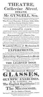 A Gyngell poster of 1816, featuring the Russian Inn, with
service of various kinds of liquor. From the Harry Houdini Collection.