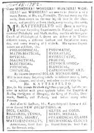 Newspaper clipping of 1782, showing that Katterfelto used
the cabalistic clock. From the Harry Houdini Collection.