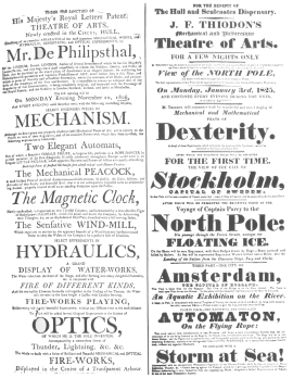 A de Philipsthal programme of 1806 on which both the
automatic tight-rope performer and the magnetic clock were featured.
From the Harry Houdini Collection.