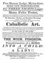 Testot programme, featuring “Cabalistic Art” in 1826.
From the Harry Houdini Collection.