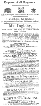 Ingleby handbill, dated 1808. From the Harry Houdini
Collection.