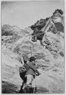 The ice-axes are stowed away in a crack, to be brought up
by the last man.
To face p. 6.