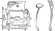 Fig. 26.&mdash;Cocinera.
Cucharon para asados.
Tenedor para asados.