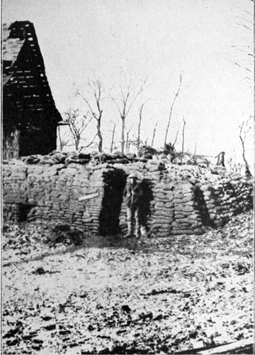 A cellar, protected by sand-bags, in the village of
Hebuterne, used as a shelter by engineer officers