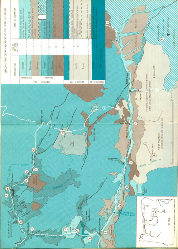 Fig. 1.&mdash;Geologic map of the John Day Country showing log route.