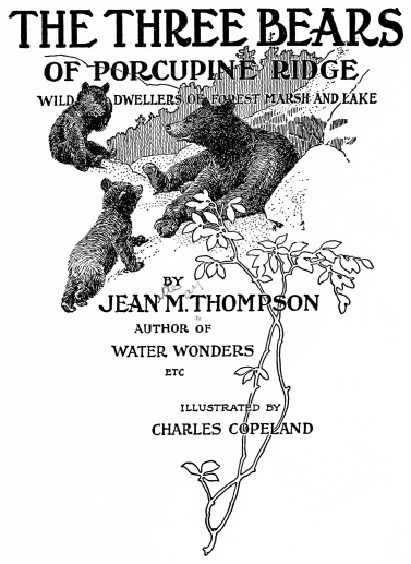 THE THREE BEARS

OF PORCUPINE RIDGE

WILD DWELLERS OF FOREST MARSH AND LAKE

BY
JEAN M. THOMPSON

AUTHOR OF

WATER WONDERS

ETC

ILLUSTRATED BY

CHARLES COPELAND