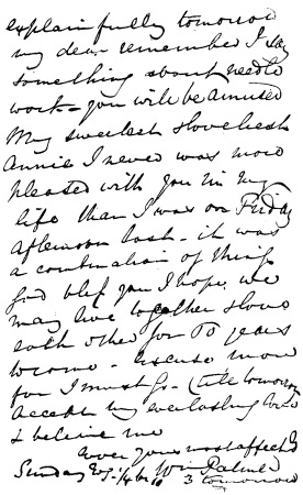 Image unavailable: Letter from William Palmer to his wife.

(Reproduced from the original in the possession of Dr. Kurt Loewenfeld,
Bramhall, Cheshire.)