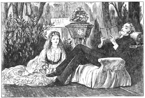 The Rose of my story was half-sitting, half-reclining at
his feet.