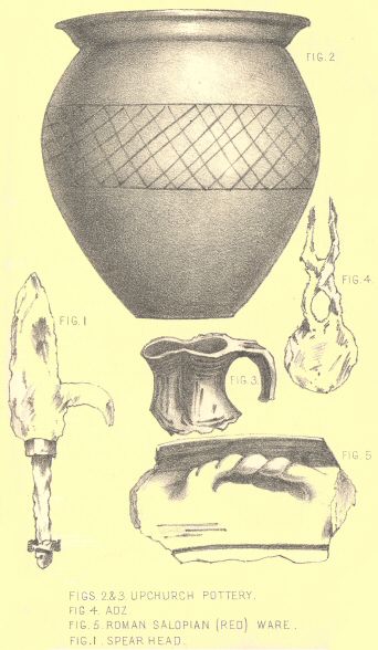 Plate 13: Roman Remains from Wroxeter, in the possession of
Samuel Wood, Esq., and Mask,. in the Museum, Shrewsbury