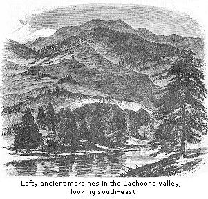 Lofty ancient
moraines in the Lachoong valley, looking south-east