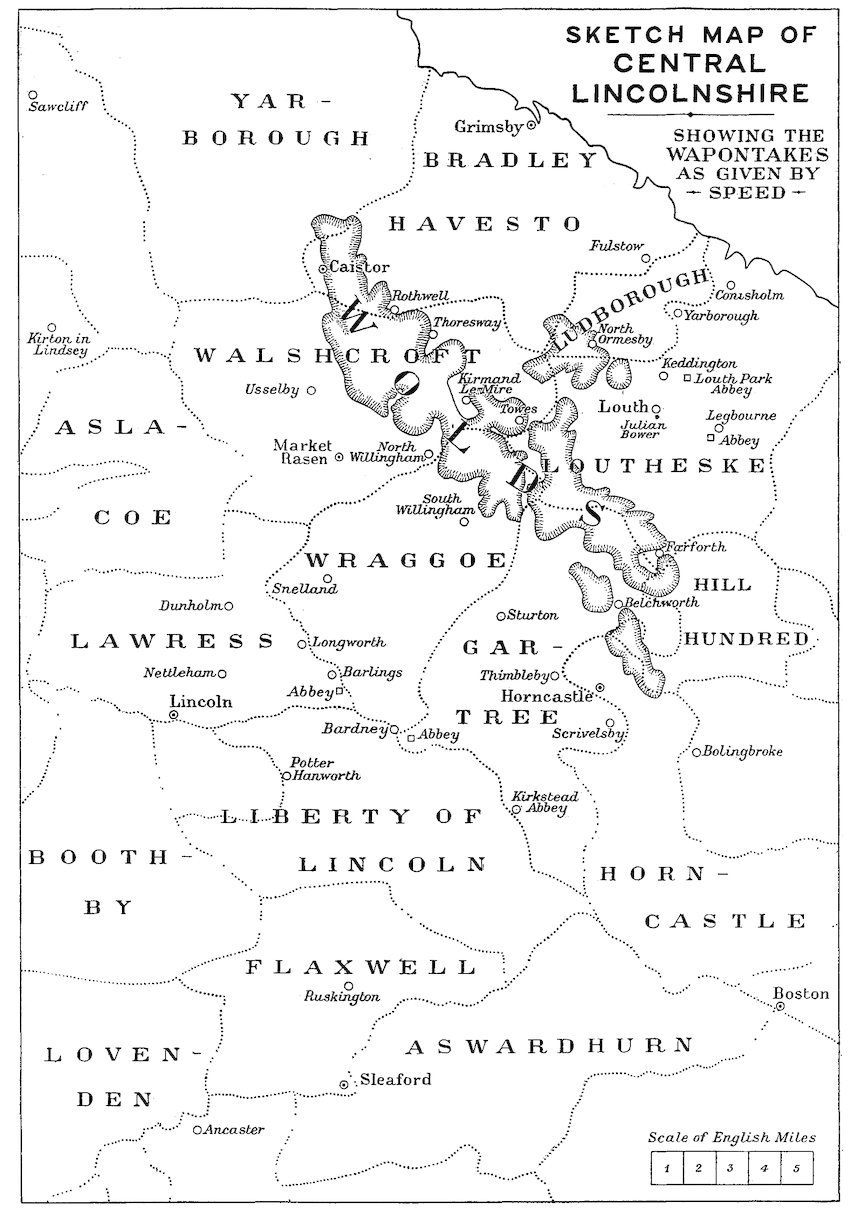 SKETCH MAP OF CENTRAL LINCOLNSHIRE SHOWING THE WAPONTAKES AS GIVEN BY —SPEED—