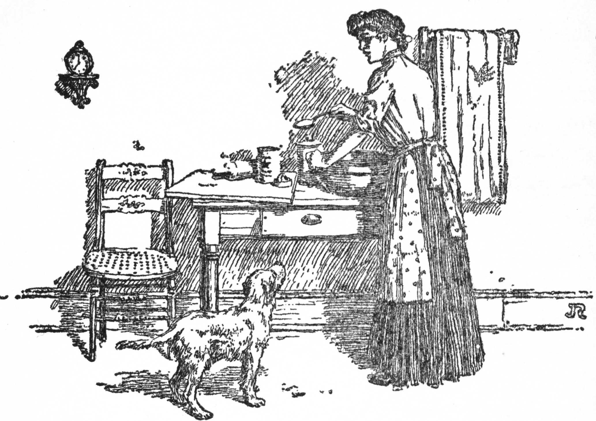 Woman and dog in a kitchen